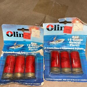 Lot of 2 Vintage Olin Red 12-Gauge Meteor Flares 3-Pack Coast Guard Marine‎ Boat